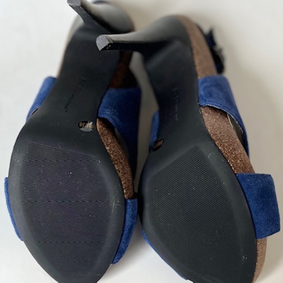 BCBGeneration Shoe Greer Open Toe Criss Cross Strap High Heel Blue Suede - Picture 7 of 7